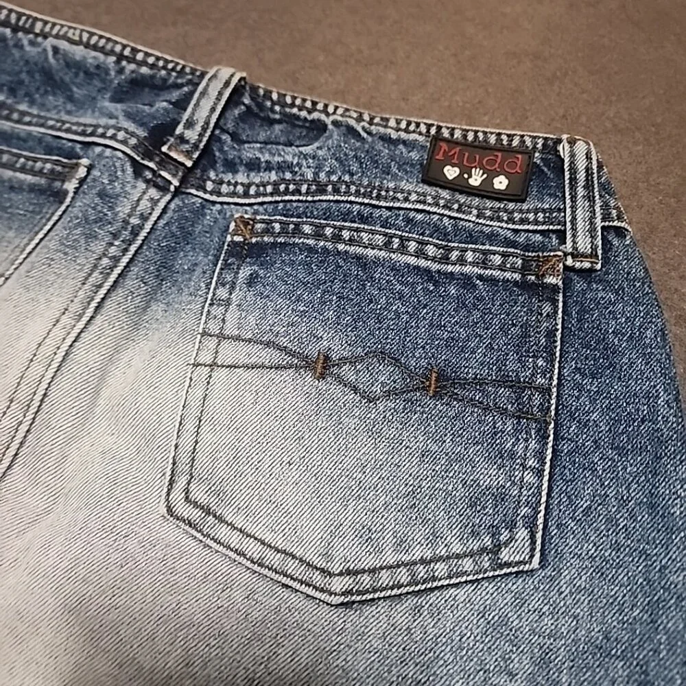 Vintage Y2K Mudd Low Rise Denim Mini Skirt Distressed Frayed Hem Grunge Indie - Picture 4 of 8